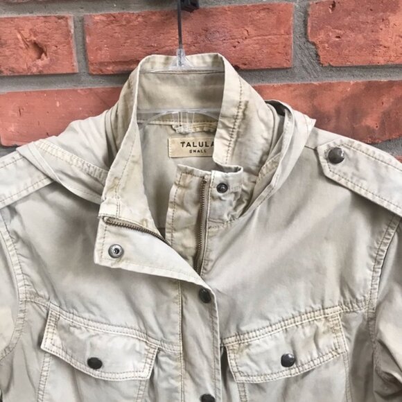 Aritzia Talula Trooper Utility Cargo Hood Cotton Jacket Military Drawcord Pocket - Picture 6 of 16